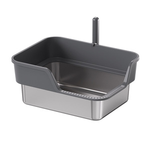 Cat Litter Box Extra <b>Large</b> Low Entry Semi Enclosed Anti Splash For Adult Cats Rectangle Metal Plastic With Anti Slip <b>Stickers</b> - Product Image 3