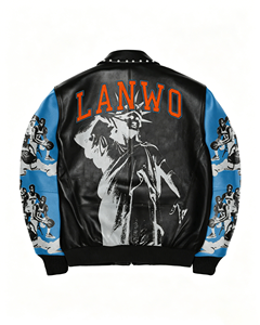 <span class=keywords><strong>Giacca</strong></span> da Basket Personalizzata in <span class=keywords><strong>Ecopelle</strong></span> Bicolore con Zip Integrale, Colletto con Borchie, Ricamo in Ciniglia, Applicazioni, Tasche a Filetto e Polsini a Costine OEM - Product Image 2