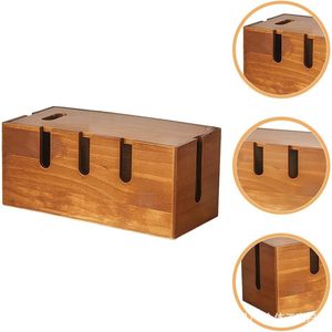 Caja de Almacenamiento de Cables de Madera Maciza, Rectangular, Color Marrón Oscuro, Organizador de Cables, Soporte de Gestión de Cables para Escritorio - Product Image 3