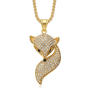 Collana con Ciondolo a Forma di <span class=keywords><strong>Volpe</strong></span> con Coda in Acciaio Inossidabile Placcato Oro, Stile Hip Hop Iced Out, <span class=keywords><strong>Gioielli</strong></span> alla Moda - Product Image 5