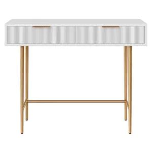 Home Furniture Living Room <strong>Rectangle</strong> Side <strong>Tables</strong> Gold Legs Embossed Two Drawer <strong>Entryway</strong> <strong>Table</strong> Console - Product Image 1