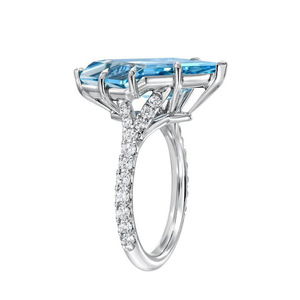 Anello da Donna Blu con Taglio Triangolare in Zirconia Cubica, Design Traforato, Gioiello di Moda - Product Image 2