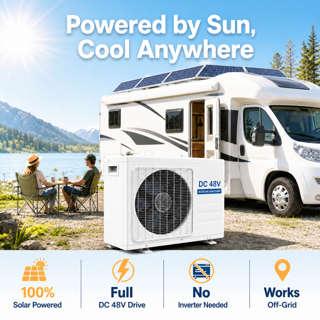 Solar Powered 48V DC off Grid Air Conditioner for RV Camper Van Mobile Home Camping Household Use