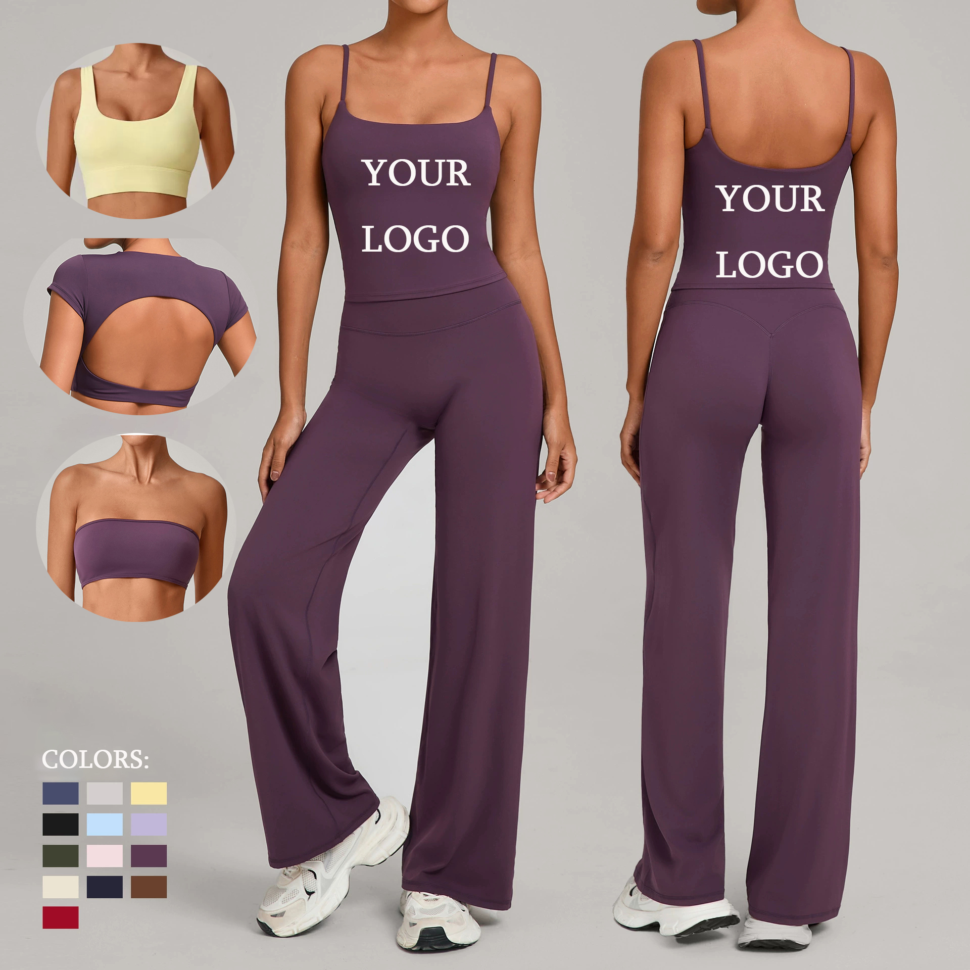 Removable Pad Wide Leg Yoga Sets Butter Soft 2 Piece Yoga Set Women Shockproof Workout Sets for Women