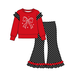 Nouvelles tenues pour enfants, vêtements pour la Saint-Valentin, ensembles à pois, nœuds, volants, ensembles évasés pour filles - Product Image 3