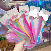 Pince à cheveux en fibre chimique rose pour perruque lisse, accessoire pour filles, avec cœur à paillettes et paillettes arc-en-ciel, pour tresses