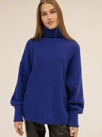 Pull à col roulé épais tendance pour femme Blubelle, décontracté, ample, avec poignets côtelés, couleur unie, mi-long, pour l'automne et l'hiver