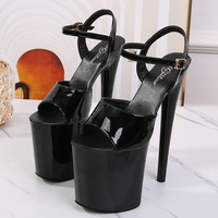 Sandales à plateforme pour femmes, rose bébé, 20 cm, à talons très hauts, avec lanières à la cheville, chaussures de pole dance, semelle intérieure en EVA, légères, printemps