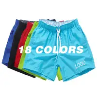 Celana Renang Pria Logo Kustom 18 Warna Polos Pria Cepat Kering Celana Pendek Pantai Luar Ruangan Papan Pakaian Renang untuk Pria