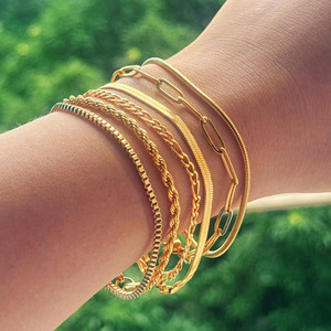 Pulsera de Cadena Cubana de Acero Inoxidable Chapada en Oro, Ajustable, Resistente al Agua y al Deslustre, para Mujer - Product Image 5