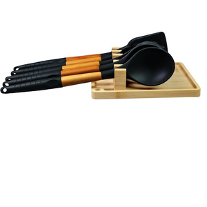 Bamboo <b>Kitchen</b> Utensil Rack With Spoon And Spatula Storage For Chopsticks And Ladle Square Design Wooden Material - Product Image 1