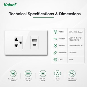 เต้ารับติดผนังทองแดงแบบคู่ Kolani 120 แบบฝังขนาดเล็ก 3 ขา พร้อมช่องเสียบ USB Type-C ชาร์จเร็ว ป้องกันการงัดแงะ - Product Image 5