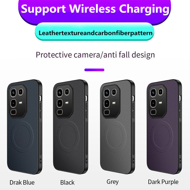 Magnetic Matte Carbon Fiber Texture Leather Back Case for Infinix Hot 50i / Smart 9 4G/X6532 Business Wireless Charging Cover