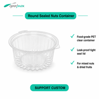 Conteneur d'emballage pour noix en plastique PET de qualité alimentaire 250g, boîte à collation ronde en plastique scellée hermétiquement