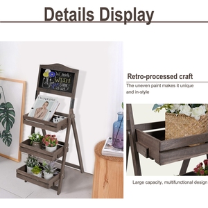 Présentoir de tableau en bois décoratif: support de tableau avec 3 étagères de présentation, chevalet de tableau en bois pour plantes et fruits, - Product Image 3