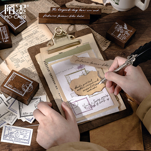 Timbres en bois <span class=keywords><strong>MOMO</strong></span> - Série Time Retro, Collage de journal vintage, Écriture anglaise, Timbres, Papillons et Plantes - Product Image 6
