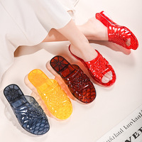 Chaussures à enfiler une pièce en cristal-Talon à plate-forme épaisse, anti-odeur, tongs d'extérieur transparentes en plastique