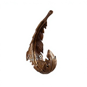 Rustic Metal Feather Wall Hook Handmade Decorative Single Hook <b>Plant</b> Pattern Design for Clothing Storage - Product Image 1