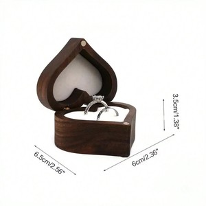 Wooden Heart Shape <b>Ring</b> <b>Box</b> 55x55x35mm For Engagement Wedding Jewelry Storage - Product Image 4
