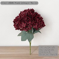 Hydrangea artificielle HGA Bourgogne, fleurs d'hortensia en soie à tige unique pour la décoration de mariage d'automne et la décoration de toile de fond de fête