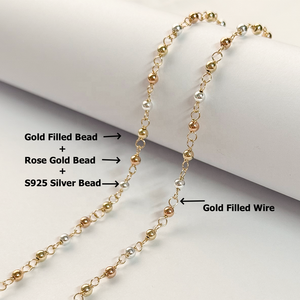ヴィンテージ新品手作りゴールド充填3MMビーズチェーンパーマネントジュエリーDIY作り繊細なローズゴールドスターリングシルバーボールツイストチェーン - Product Image 2