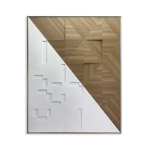 Décoration de la maison encadrée géométrique mixte art abstrait Relife 3D peinture mur bois sculpté Art suspendu - Product Image 1
