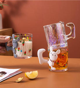 Mignonne tasse à café en verre cristal, résistante à la chaleur, avec poignée horizontale, motif dessin animé, pour couples, 260 ml, écologique, pour la maison, le dortoir ou le bureau - Product Image 2