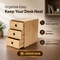 Petite commode en bambou durable à 3 tiroirs, organiseur de bureau pour fournitures de bureau, mini commode en bois pour accessoires de bureau