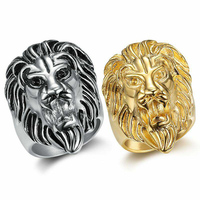 Nouvelle bague épaisse classique en acier inoxydable plaqué or en forme de lion pour homme, idéale pour les fiançailles et les soirées