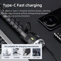 Lampe torche noire de chasse et de plongée, rechargeable par USB-C, longue portée, rétractable, zoom, haute capacité, pour l'extérieur