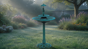 Bain d'oiseaux Art Déco en plastique robuste, couleur verdigris, écologique, avec socle extérieur, bassin d'eau à niveaux, décoration de jardin - Product Image 6