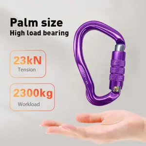 Kait karabiner pengunci datar bentuk telinga 23kn kustom karabiner panjat aluminium