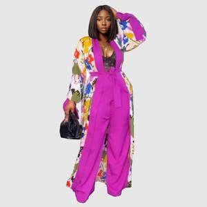 ชุดเซ็ต 2 ชิ้น เสื้อคลุมลายดอกไม้สไตล์แอฟริกัน กางเกงขายาวทรงกว้าง แฟชั่นลำลอง - Product Image 5