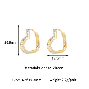 Orecchini di Design a Forma di Cuore con Zirconi, Semplici e Lussuosi, Vendita all'Ingrosso dai Produttori - Product Image 6