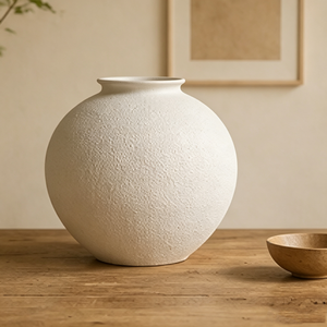 Set di <span class=keywords><strong>Vasi</strong></span> <span class=keywords><strong>in</strong></span> Ceramica Minimalisti Sferici Bianchi Opachi Texturizzati Fatti a Mano, Decorazione Wabi Sabi per Credenza <span class=keywords><strong>in</strong></span> Legno - Product Image 5