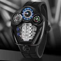 Reloj Deportivo de Lujo para Hombre OEM, Esfera Grande Ahuecada, Resistente al Agua, Movimiento de Cuarzo Transparente, Caja de Acero Inoxidable
