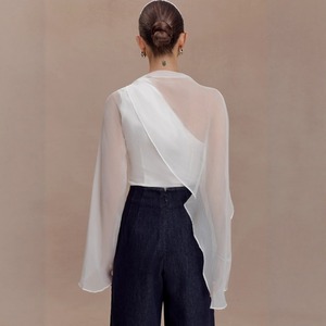 <span class=keywords><strong>Camicia</strong></span> da donna slim fit a maniche lunghe in chiffon irregolare, stile francese sexy, nuova collezione estiva 2026 - Ingrosso Boutique - Product Image 2