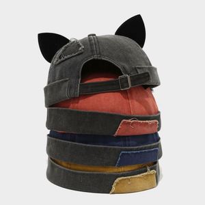 Casquette de baseball vintage pour femme, style hip-hop, avec oreilles de renard, en tissu délavé et surpiqué, modèle Docker mignon - Product Image 1