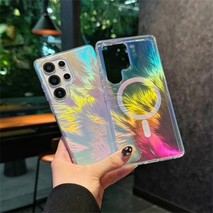 Colorful Gradient Aurora Laser Feather Magnetic Case for Samsung S25 Edge S24 S23 Ultra Plus FE Magnetic <b>Wireless</b> Charging Cover - Product Image 1