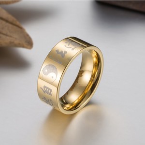 Taoist Style <b>Titanium</b> Steel <b>Ring</b> Black With Yin Yang And Chinese Characters Unisex Jewelry Gift - Product Image 3