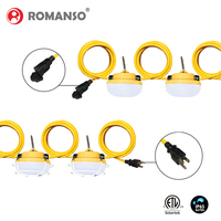 Guirlande lumineuse LED de travail robuste jaune, 65W 130W, 5 ampoules, 15 m de long, 270 degrés, 18AWG 16AWG, conforme aux normes UL ETL FCC IP65