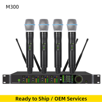 Système de microphone sans fil M300 UHF True Diversity 4 canaux, bande passante 120 MHz, suppression du feedback FBX, récepteur avec affichage IR Sync