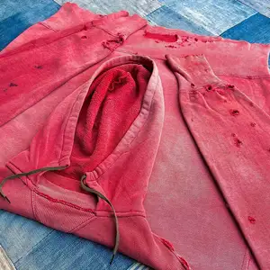 Bán Buôn Chất Lượng Cao Thời Trang Phố Mens Đồng Bằng Nặng Hoodies Ripped Hommes Cổ Điển Quá Khổ Rửa Axit Của Nam Giới Hoodies