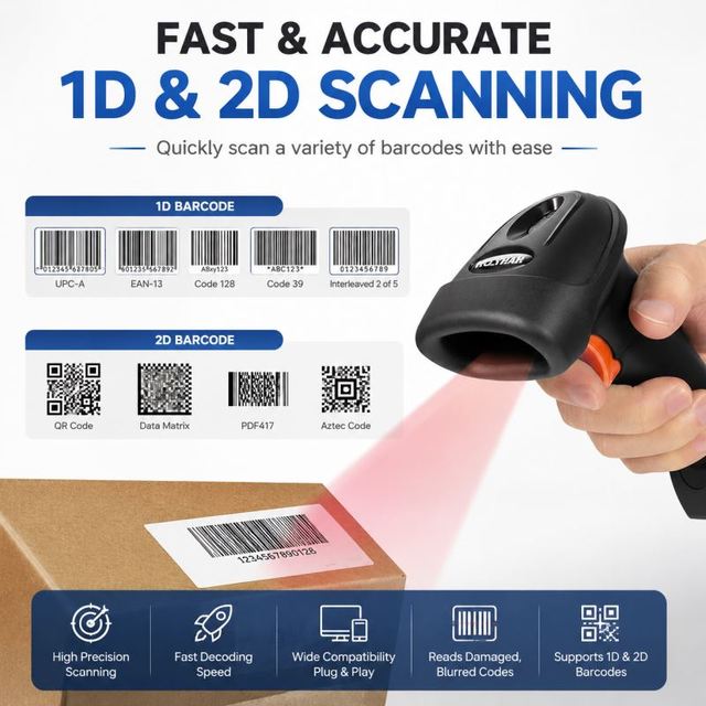 In Stock Hot Sale Wireless Scanners Handheld BT 2D Barcode Reader with Optional Stand for Retail Supermarket Store Logistics