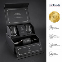 Coffret cadeau vin noir de luxe à double couche avec verres, emballage innovant en carton rigide noir mat à 2 niveaux