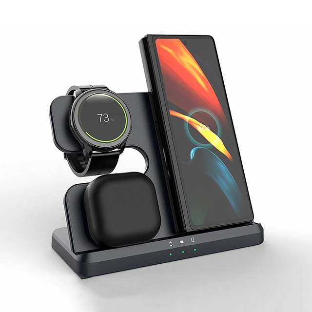 15W 3-in-1 Wireless Charger Stand QC3.0 Fast Charging Dock Station for Samsung Phone Watch & Earbuds