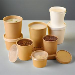 Bol en papier kraft jetable avec couvercle pour soupe et bouillie, prix de gros, en stock - Product Image 4