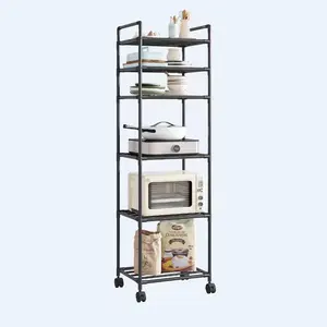 Kitchen Multi-Layer Microwave Oven Pot Pan Floor-Standing Moveable Rack Storage Shelf