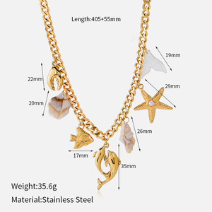 Collier en acier inoxydable à thème océanique avec étoile et coquillage, bijoux de plage pour femmes, collier avec pendentif en acier titane - Product Image 5