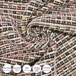 Tela Tweed Jacquard <span class=keywords><strong>de</strong></span> Punto a <span class=keywords><strong>Cuadros</strong></span> Rosa y Negro Estilo Chanel, Color Marrón, Peso Medio, Teñida <span class=keywords><strong>con</strong></span> Hilo, para Abrigo - Product Image 3